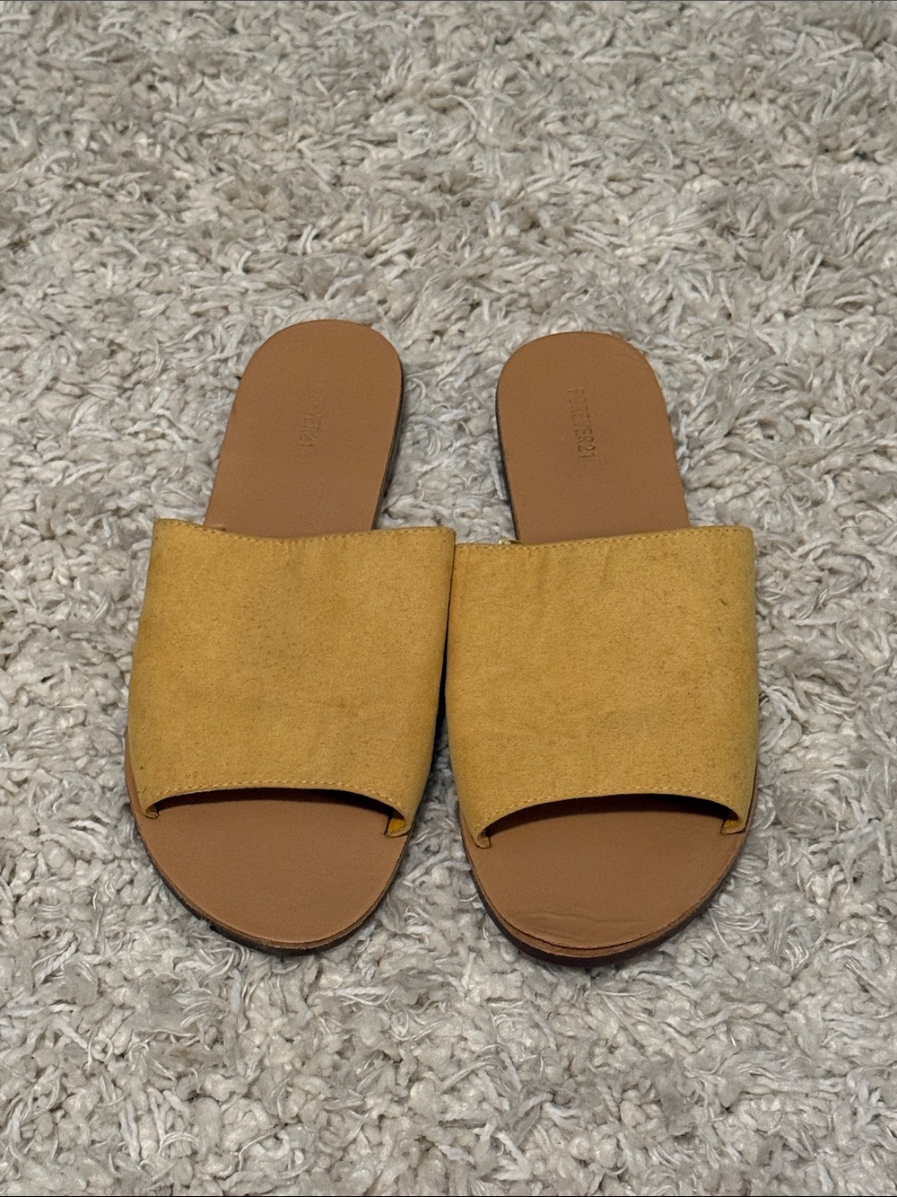 Forever 21 Yellow Suede Slide Sandals
